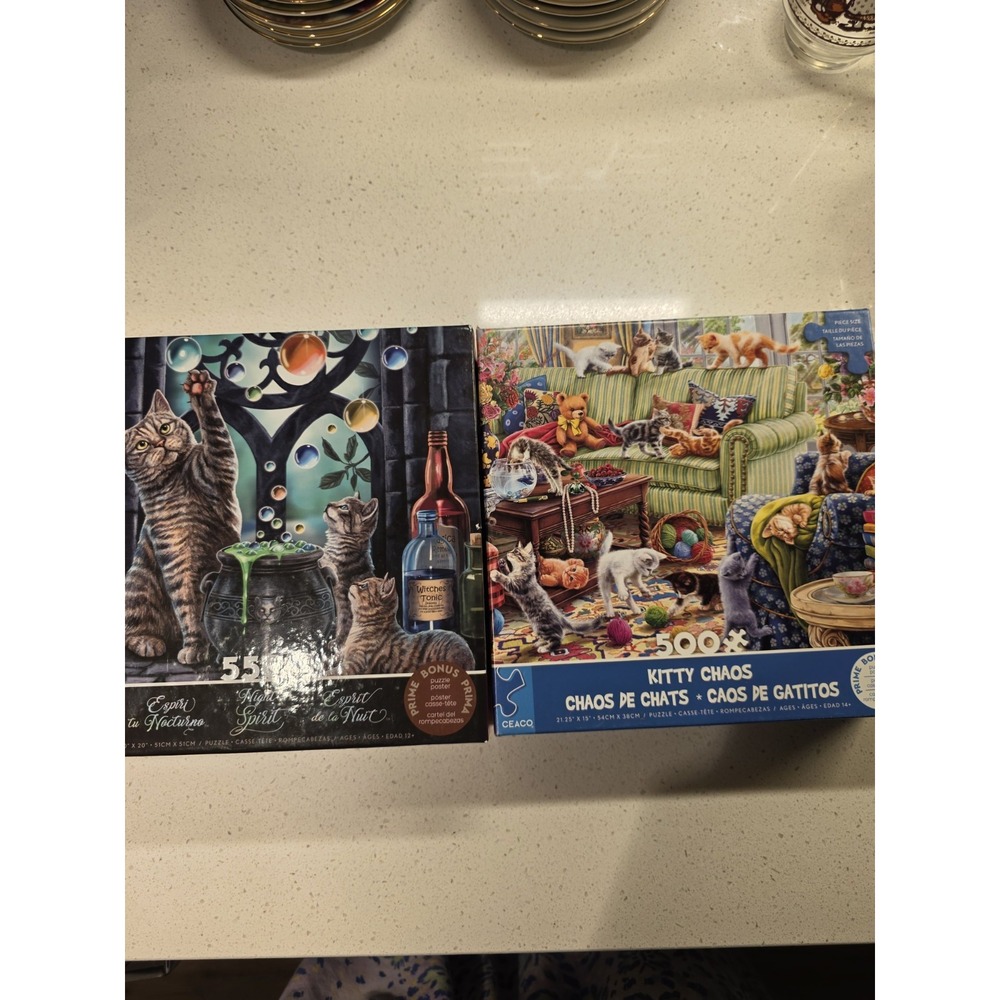 Caeco CATS Puzzles Lot of 2 Night Spirit & Kitty Chaos 550-500 Pcs. Complete - Picture 14 of 15